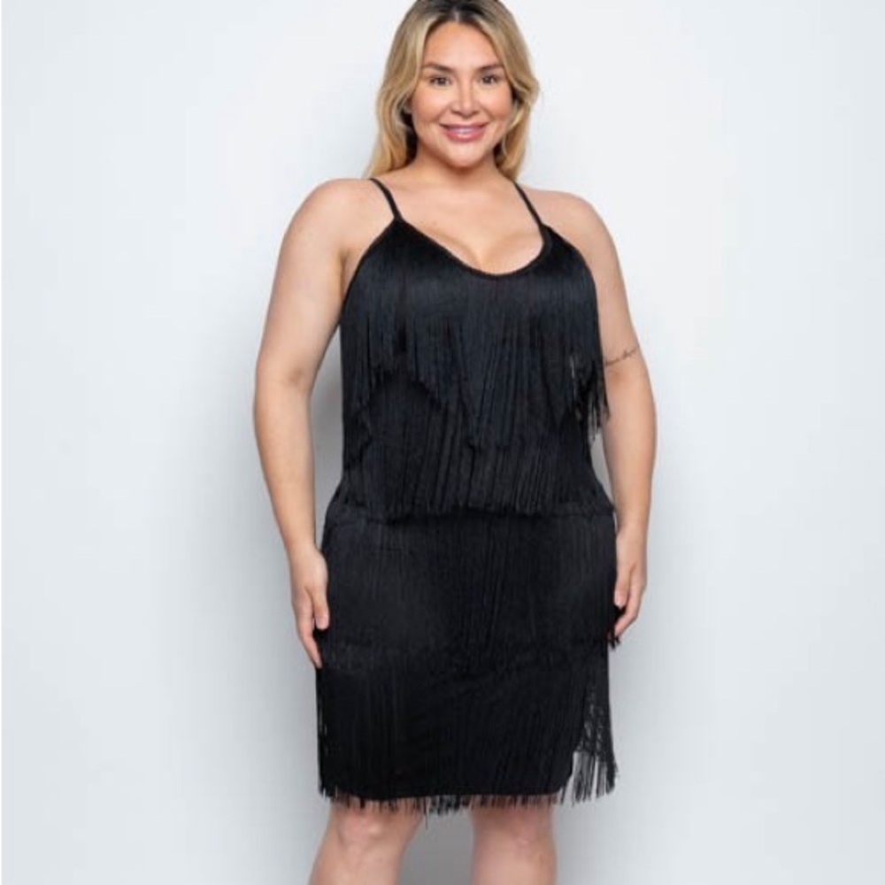 Plus Size Tiered Fringe Mini Dress